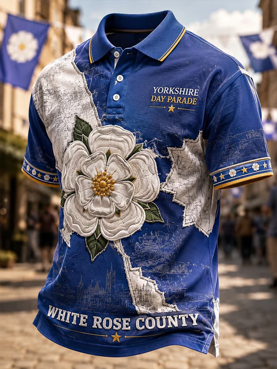 Men's Yorkshire Day White Roses Art Printed polo shirt