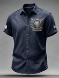 Men's Yorkshire Day White Roses Art Printed Cotton-Linen Short-Sleeve Shirt
