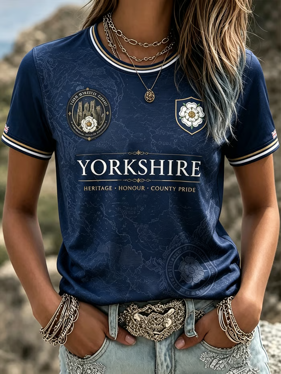 Women's Yorkshire Day White Roses Art Printed short-sleeved T-shirt
