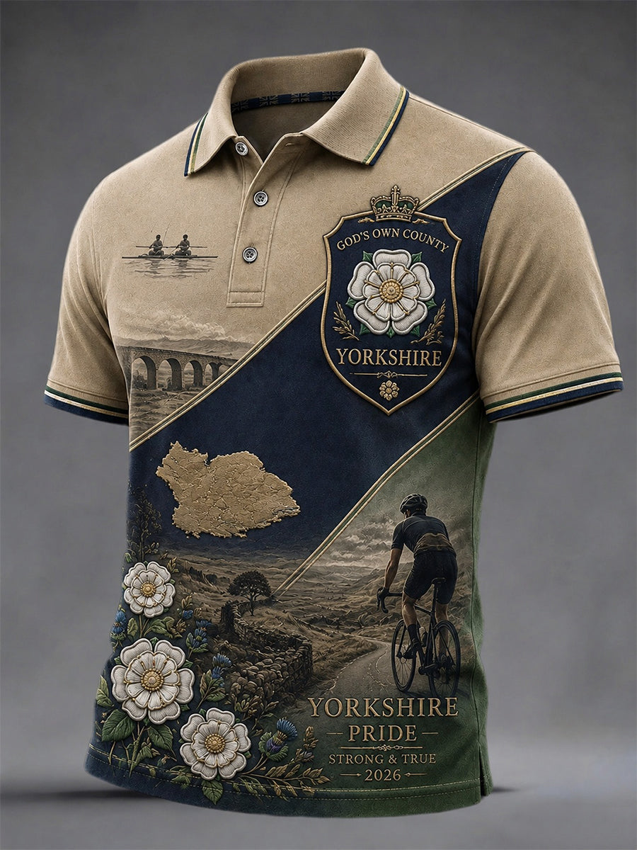 Men's Yorkshire Day White Roses Art Printed Casual Tops