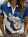 Women's Yorkshire Day White Roses Art Printed polo T-shirt