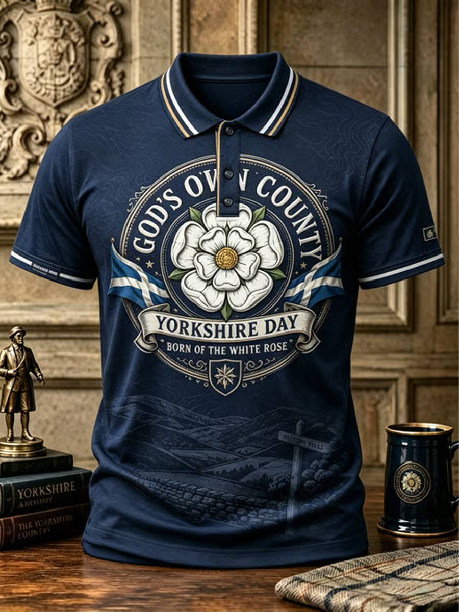 Men's Yorkshire Day White Roses Art Printed polo shirt