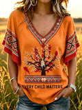 Women's  Every Child Matters Printed V-neck Ruffle Sleeve T-shirt