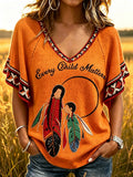 Women's  Every Child Matters Printed V-neck Ruffle Sleeve T-shirt