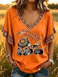 Women's  Every Child Matters Printed V-neck Ruffle Sleeve T-shirt