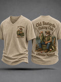 Men's Funny Old Bastards Fishing Club Lifetime Member Print Casual V-Neck Tee