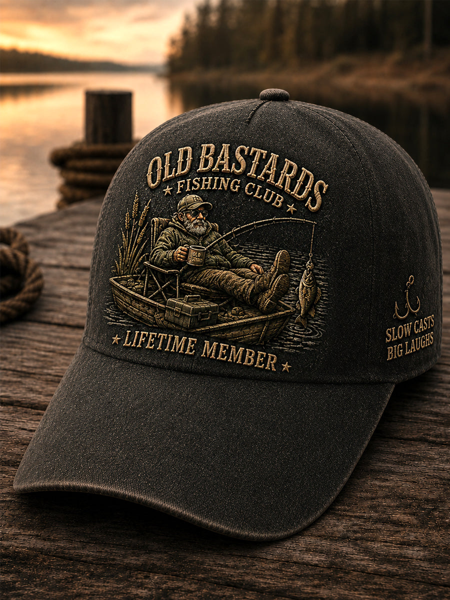 Unisex Funny Old Bastards Fishing Club Lifetime Member Print Hat