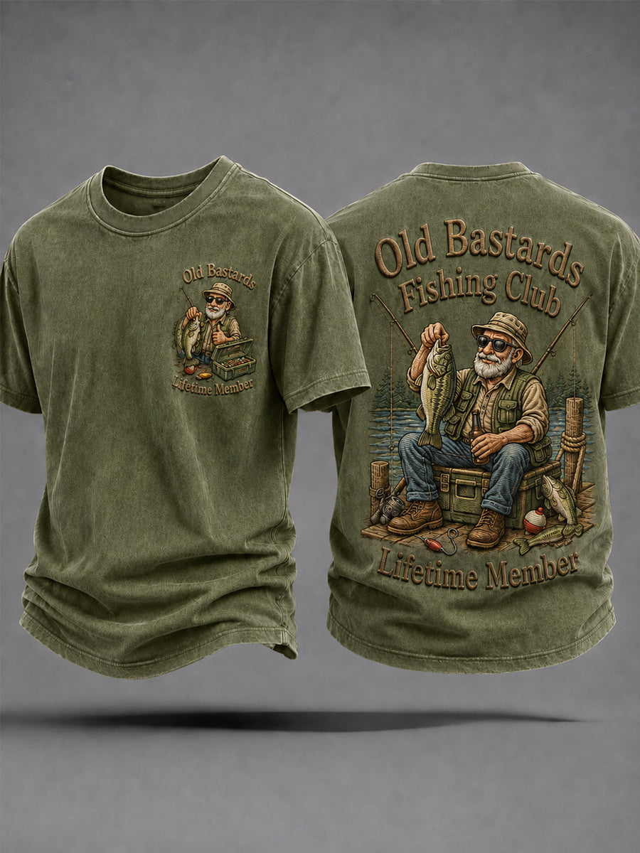 Men's Funny Old Bastards Fishing Club Lifetime Member Print Casual Tee