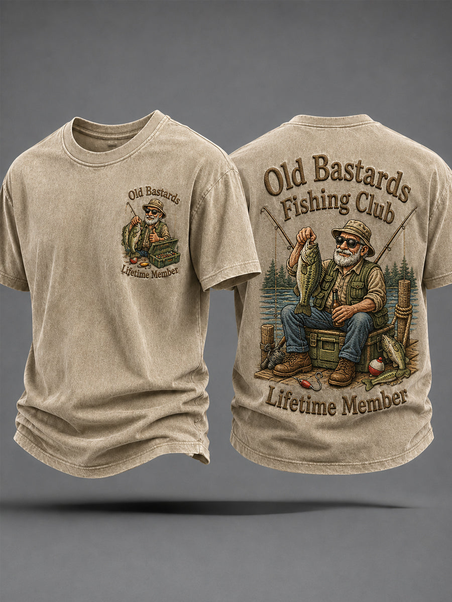 Men's Funny Old Bastards Fishing Club Lifetime Member Print Casual Tee