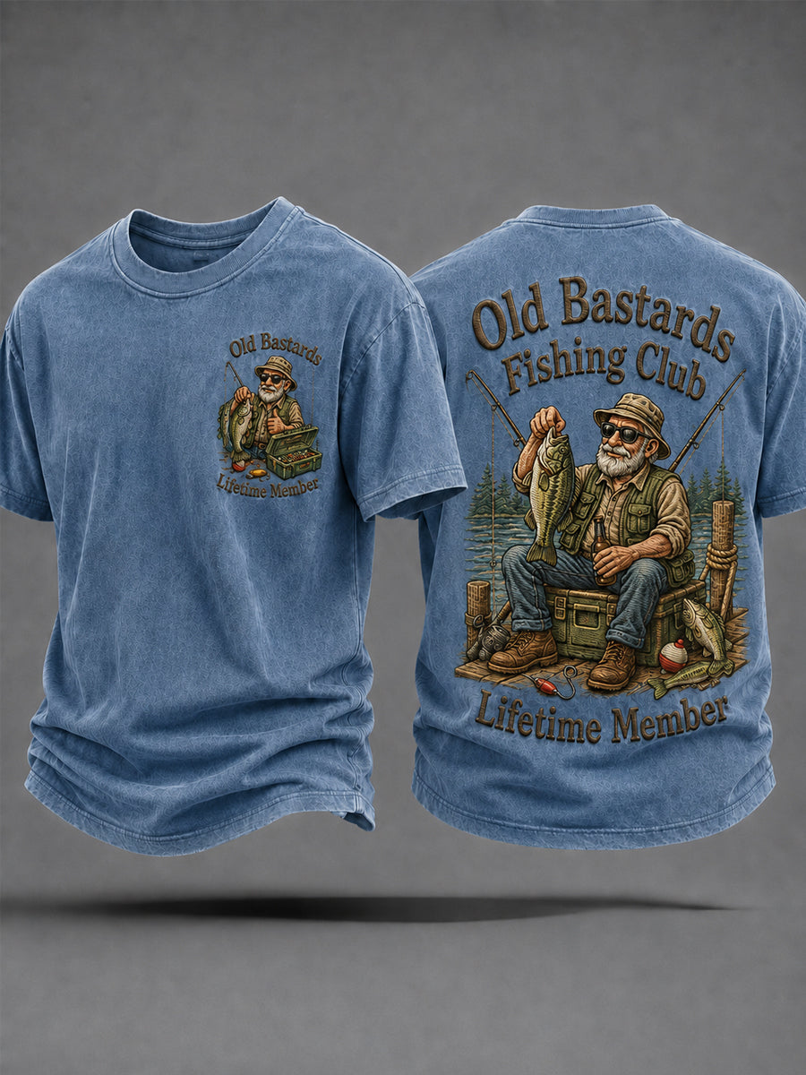 Men's Funny Old Bastards Fishing Club Lifetime Member Print Casual Tee