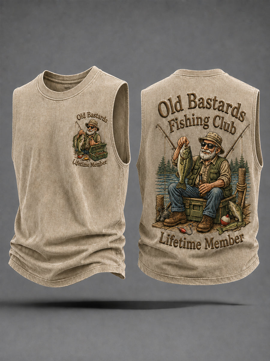 Men's Funny Old Bastards Fishing Club Lifetime Member Print Casual Tank Top
