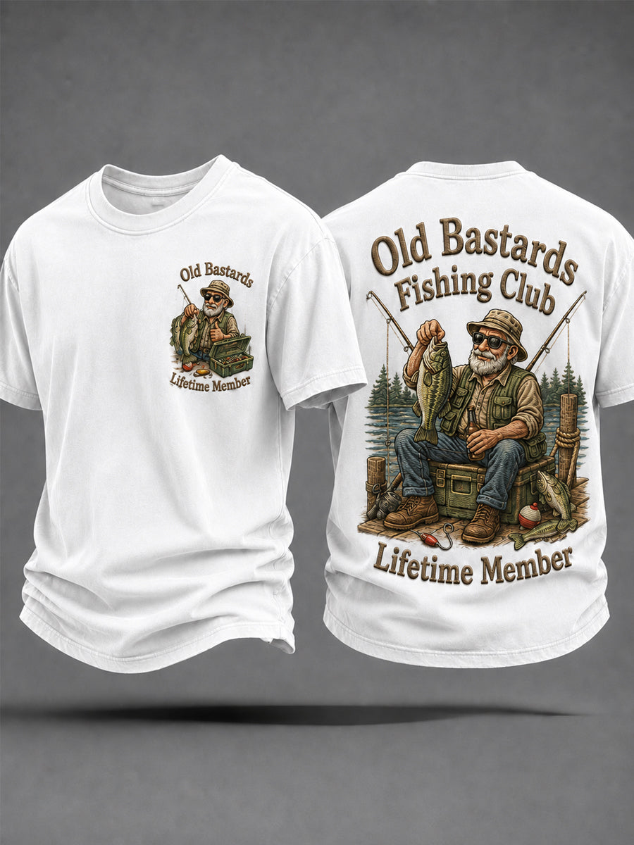 Men's Funny Old Bastards Fishing Club Lifetime Member Print Casual Tee