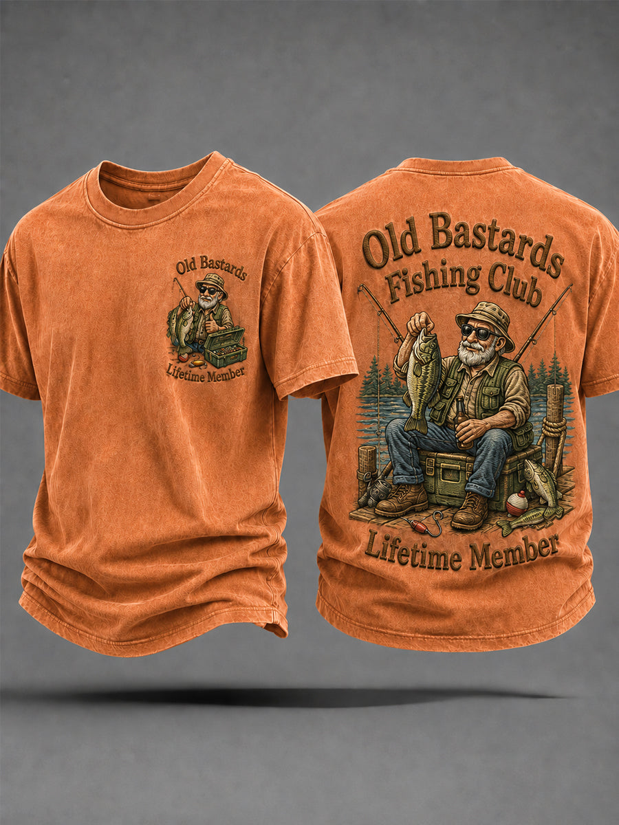 Men's Funny Old Bastards Fishing Club Lifetime Member Print Casual Tee