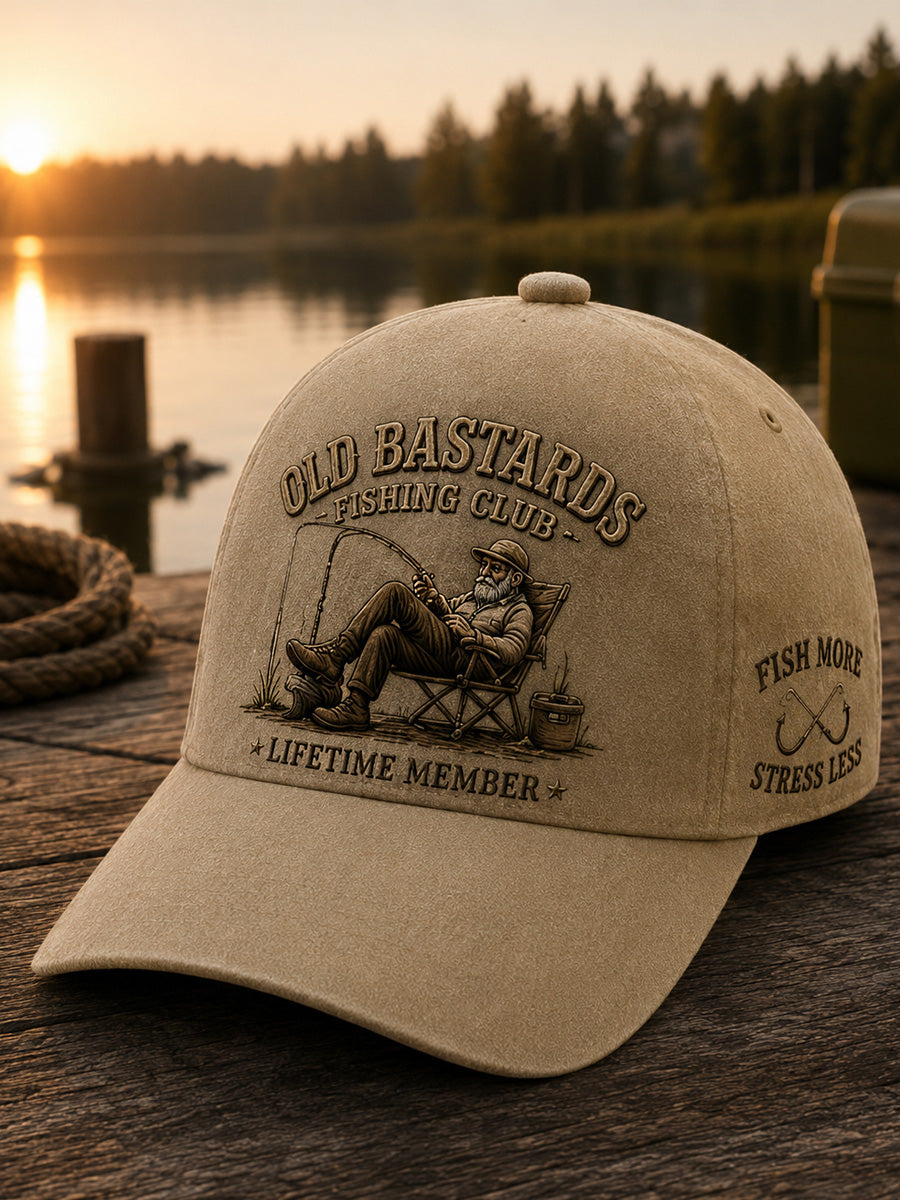 Unisex Funny Old Bastards Fishing Club Lifetime Member Print Hat