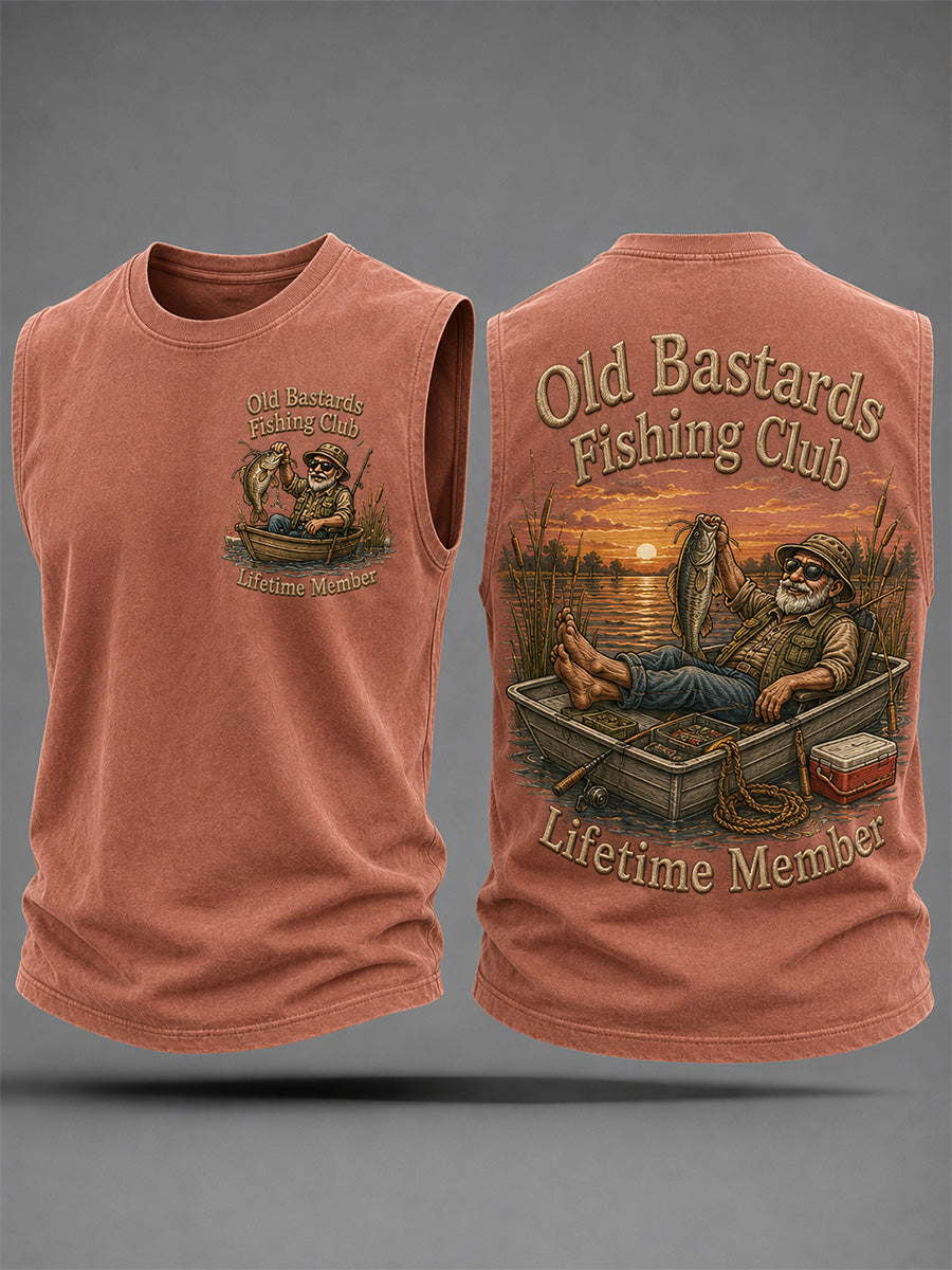 Men's Funny Old Bastards Fishing Club Lifetime Member Print Casual Tank Top