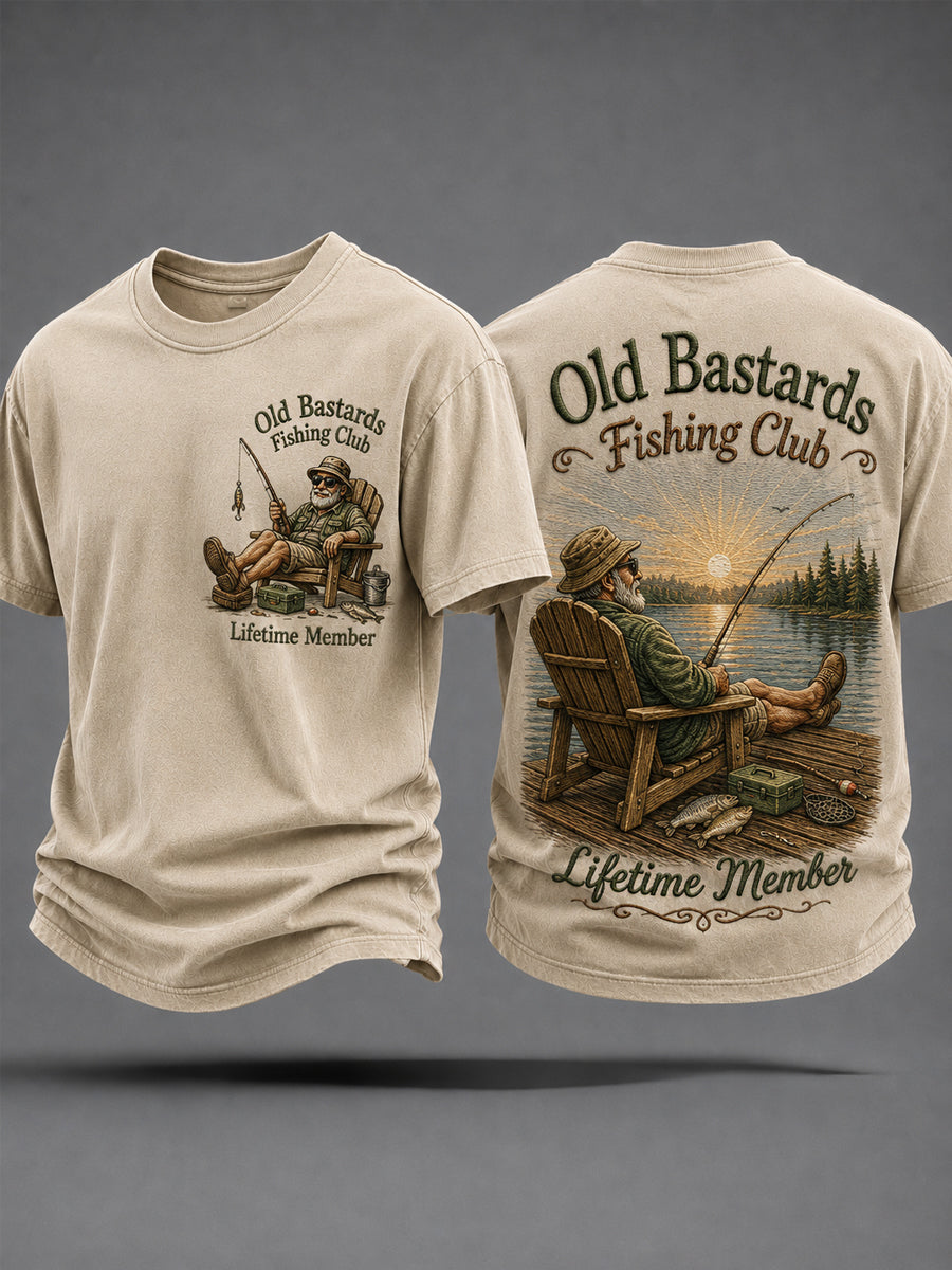 Men's Funny Old Bastards Fishing Club Lifetime Member Print Casual Tee