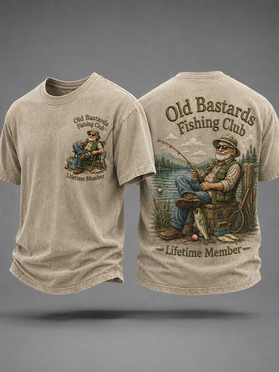Men's Funny Old Bastards Fishing Club Lifetime Member Print Casual Tee