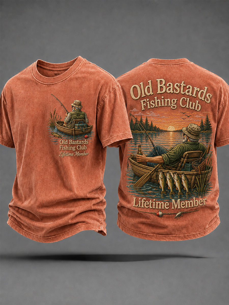 Men's Funny Old Bastards Fishing Club Lifetime Member Print Casual Tee