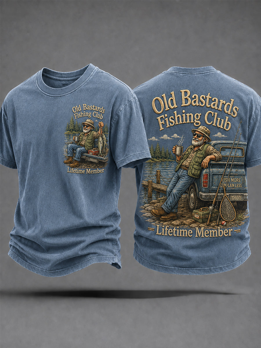 Men's Funny Old Bastards Fishing Club Lifetime Member Print Casual Tee
