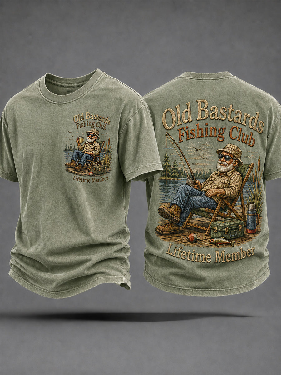 Men's Funny Old Bastards Fishing Club Lifetime Member Print Casual Tee