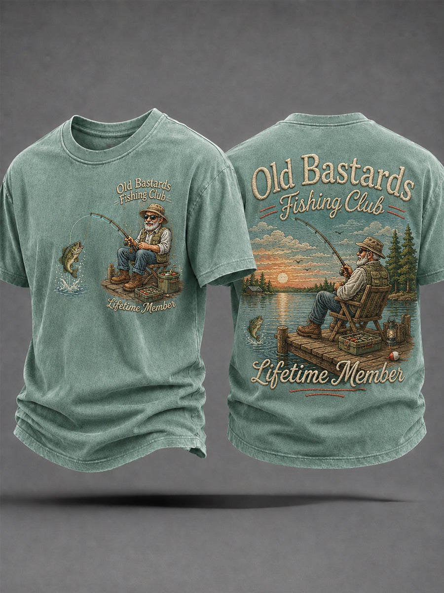 Men's Funny Old Bastards Fishing Club Lifetime Member Print Casual Tee