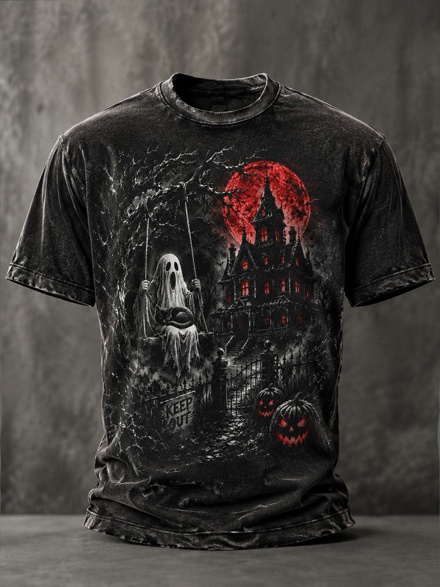 Men's Halloween Ghost Red Moon Casual T-Shirt