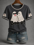 Women's Fall Season Halloween Cute Bubble Gum Ghost Boo-p! Print Casual Tee