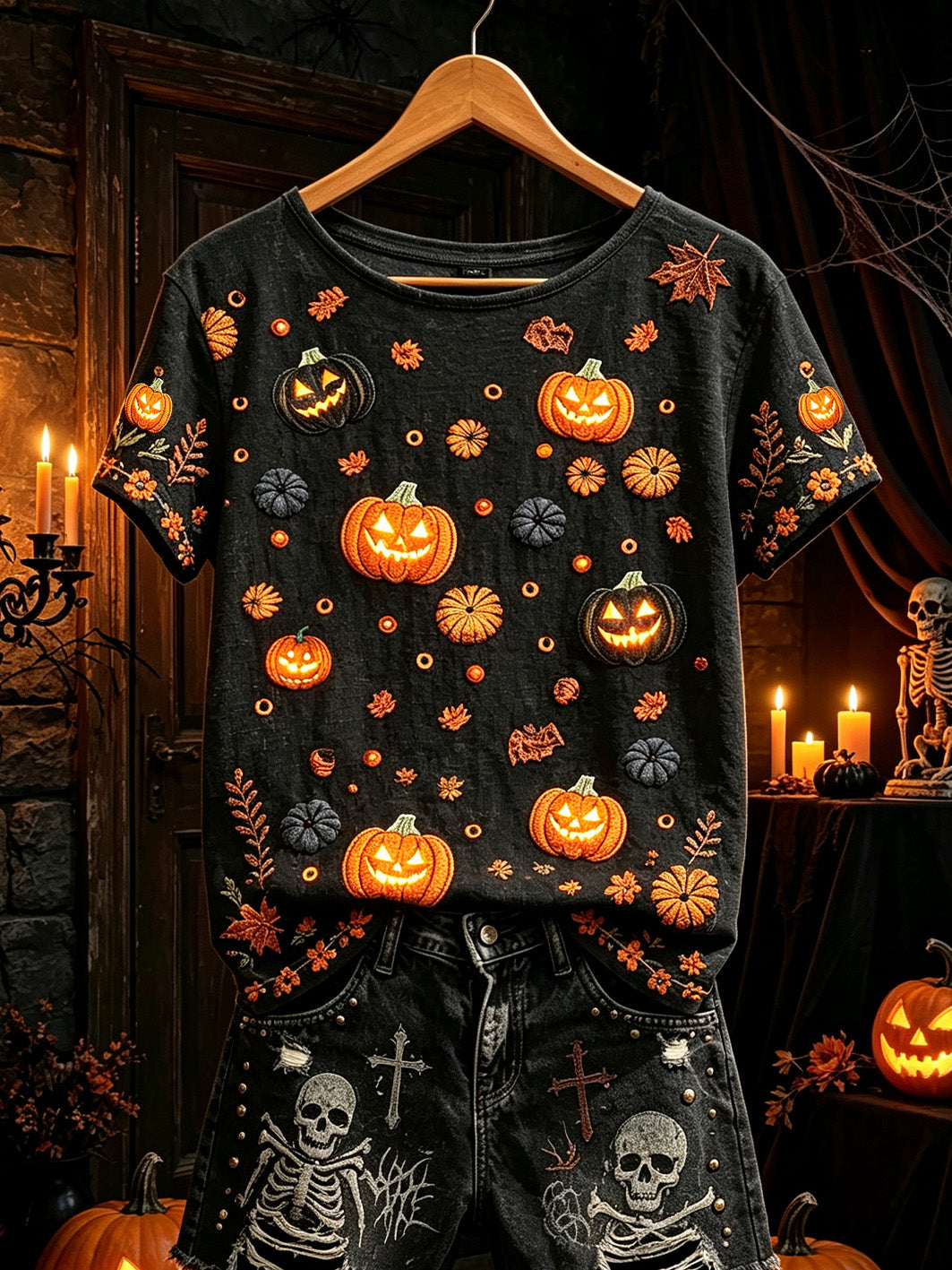 Women's Gothic style element print casual short-sleeve T-shirt