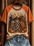 Women's Retro Halloween Pumpkin Ghost O-neck Short Sleeve T-shirt