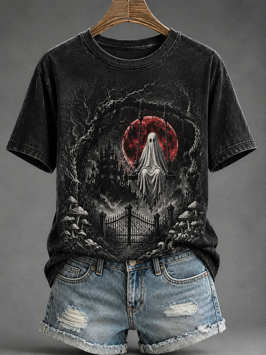 Women's Halloween Ghost Red Moon Casual T-Shirt