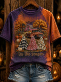 Women's Retro Halloween Pumpkin Ghost O-neck Short Sleeve T-shirt