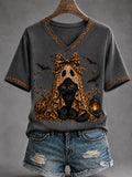Women's Retro Halloween Pumpkin Ghost  Short Sleeve T-shirt