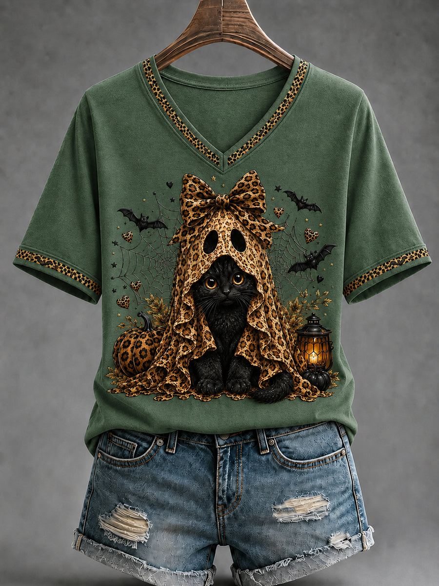 Women's Retro Halloween Pumpkin Ghost  Short Sleeve T-shirt