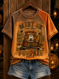 Women's Retro Halloween Pumpkin Ghost O-neck Short Sleeve T-shirt