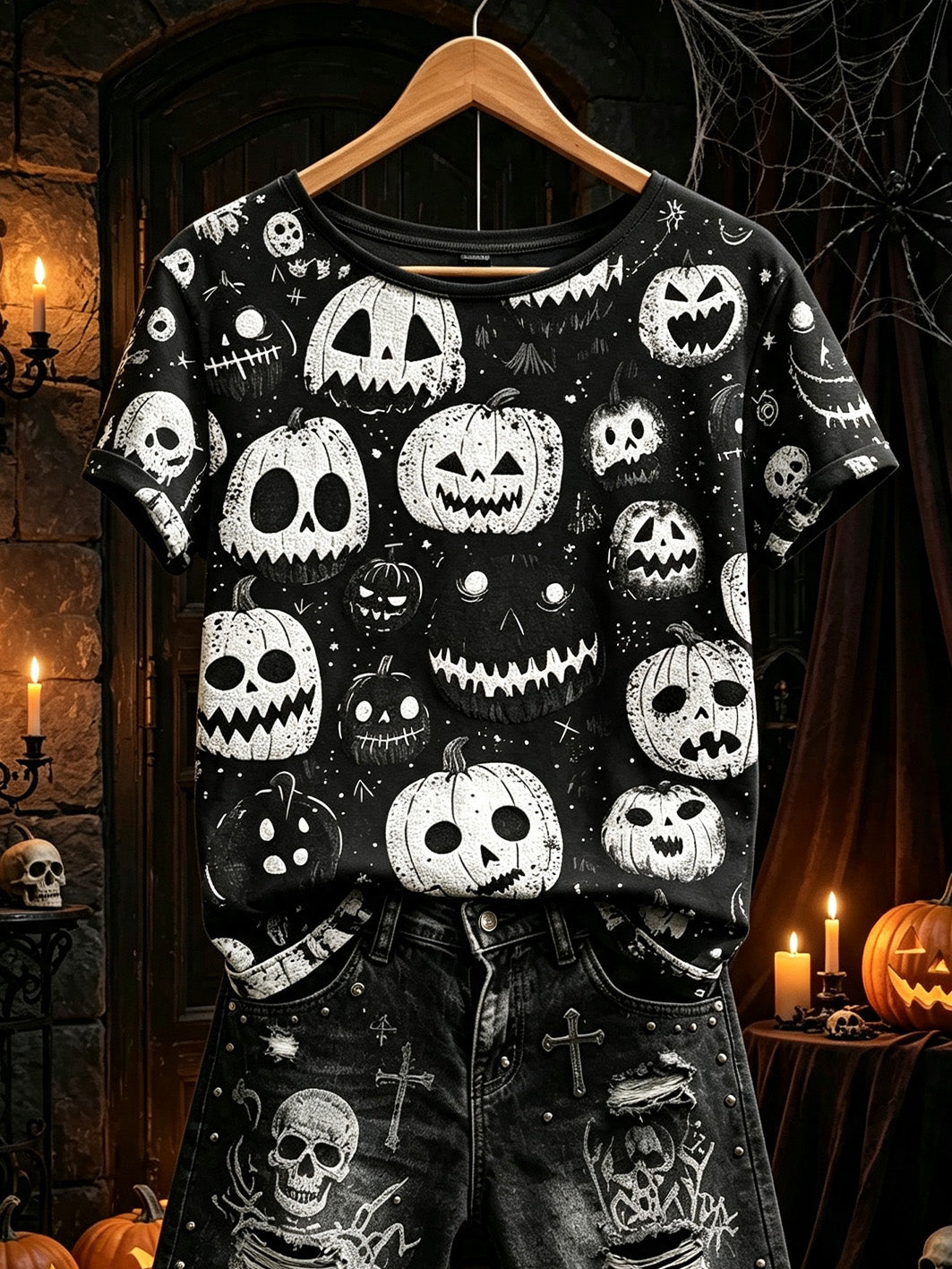 Women's Gothic style element print casual short-sleeve T-shirt