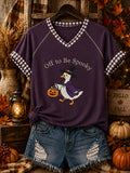 Women's Funny Halloween Print V-neck T-shirt