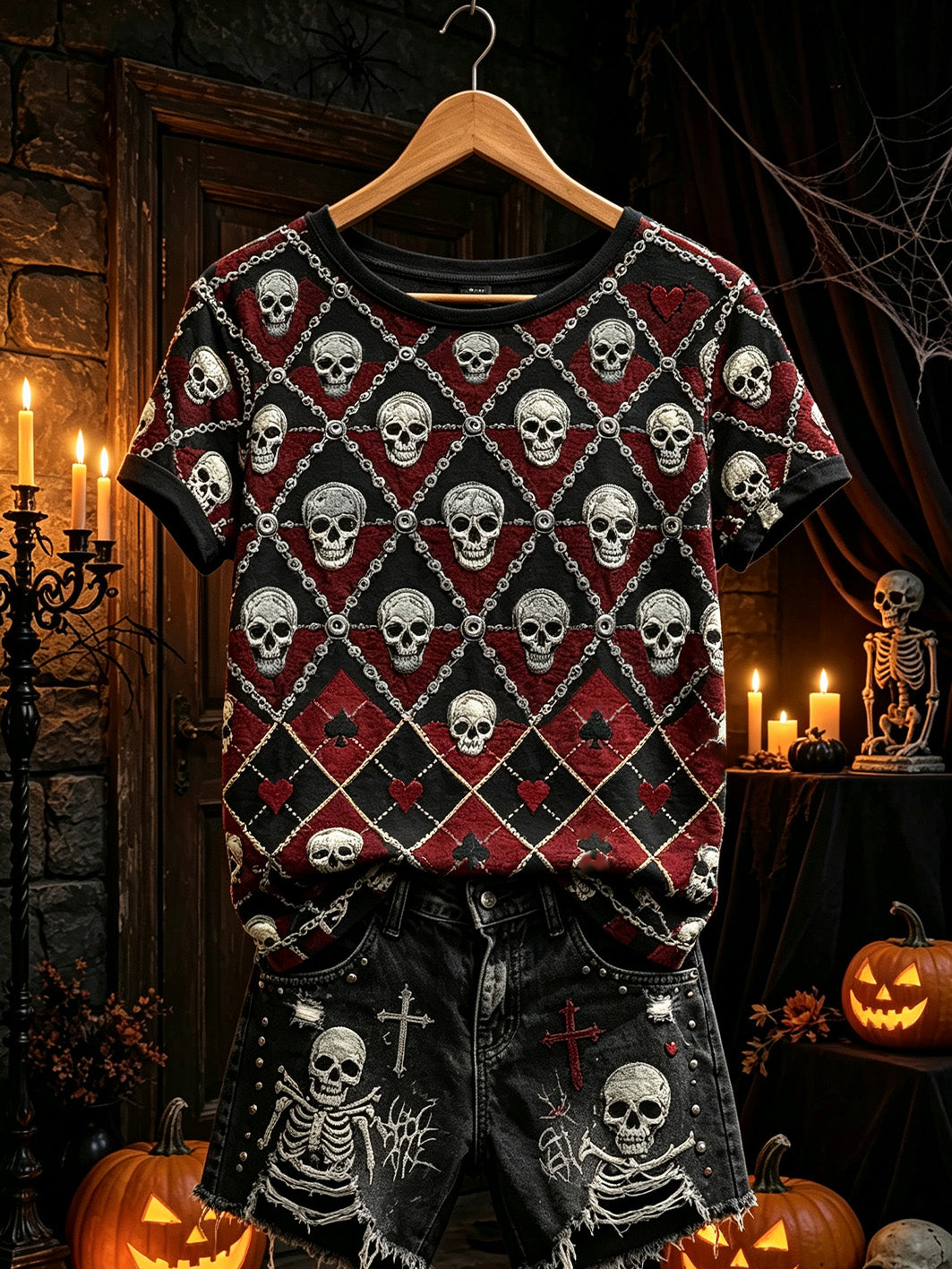 Women's Gothic style element print casual short-sleeve T-shirt