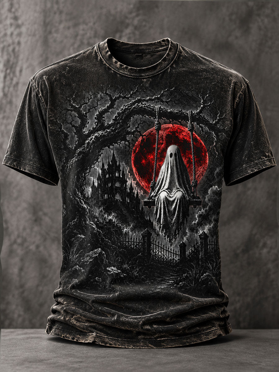 Men's Halloween Ghost Red Moon Casual T-Shirt