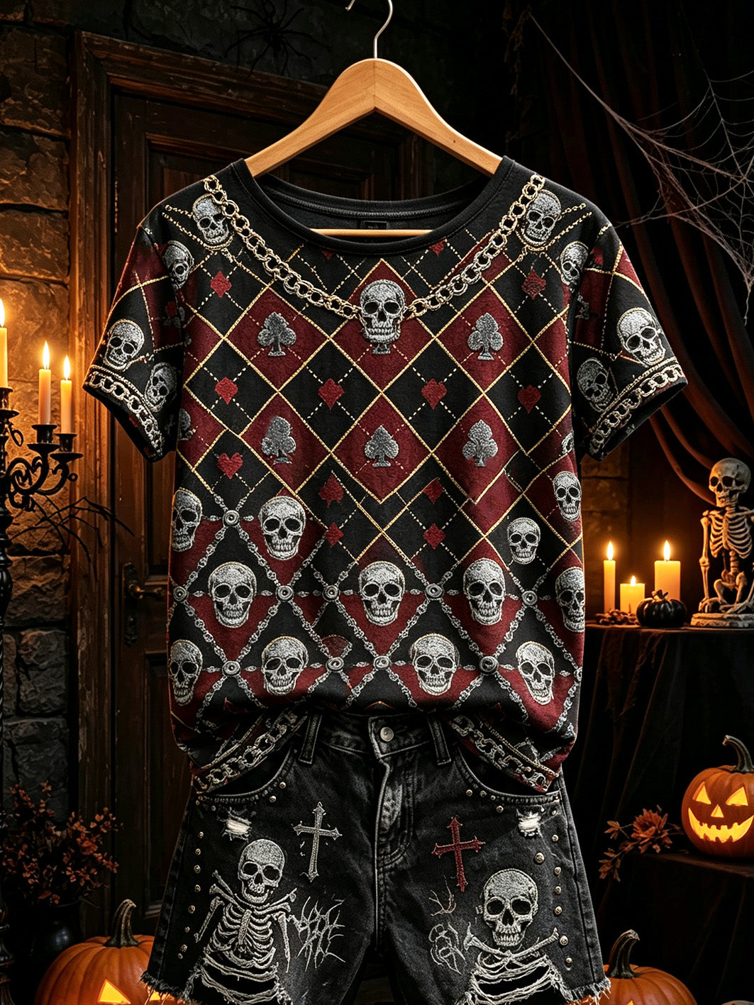 Women's Gothic style element print casual short-sleeve T-shirt