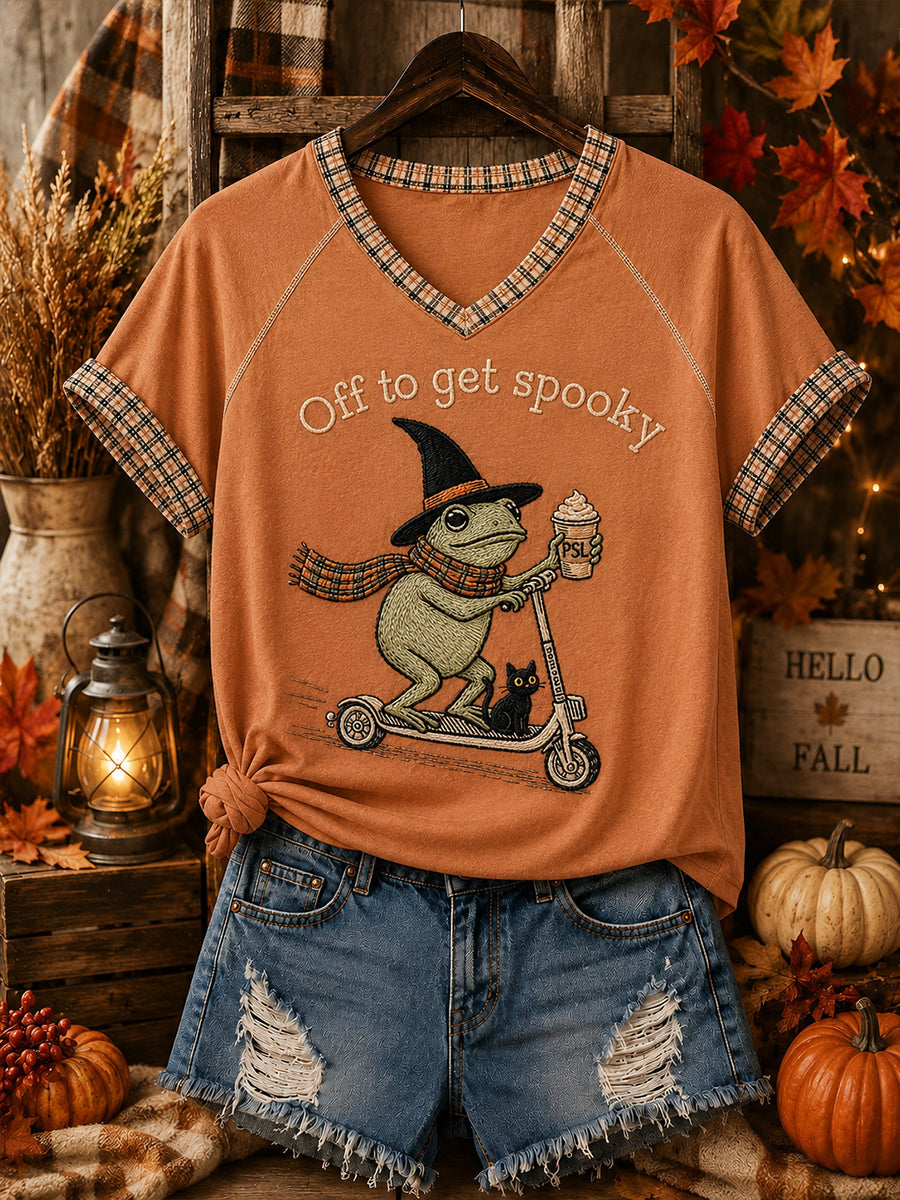 Women's Funny Halloween Print V-neck T-shirt