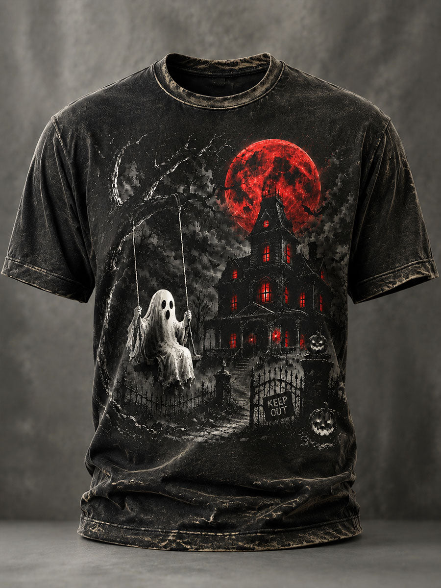 Men's Halloween Ghost Red Moon Casual T-Shirt
