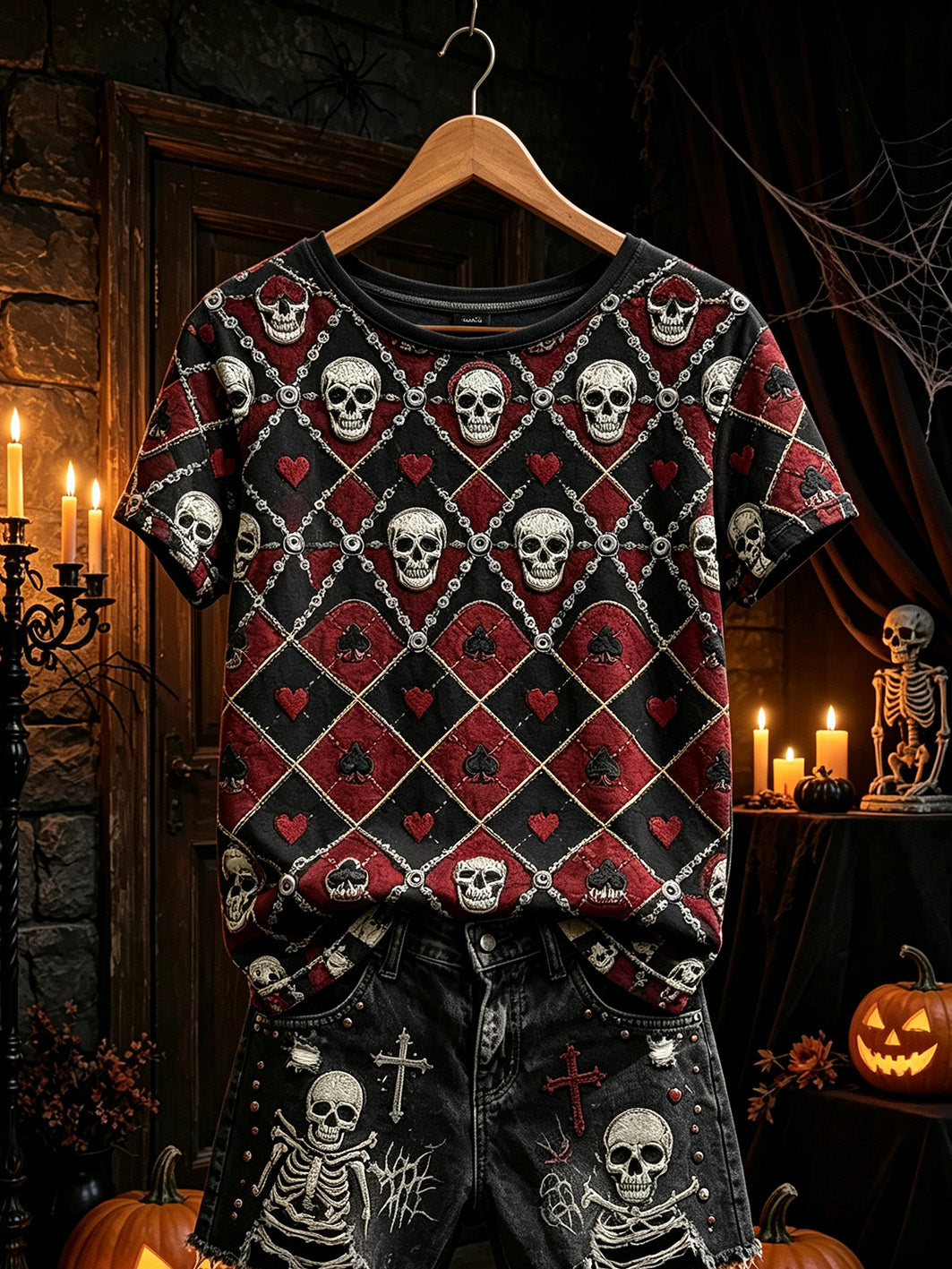 Women's Gothic style element print casual short-sleeve T-shirt