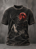 Men's Halloween Ghost Red Moon Casual T-Shirt