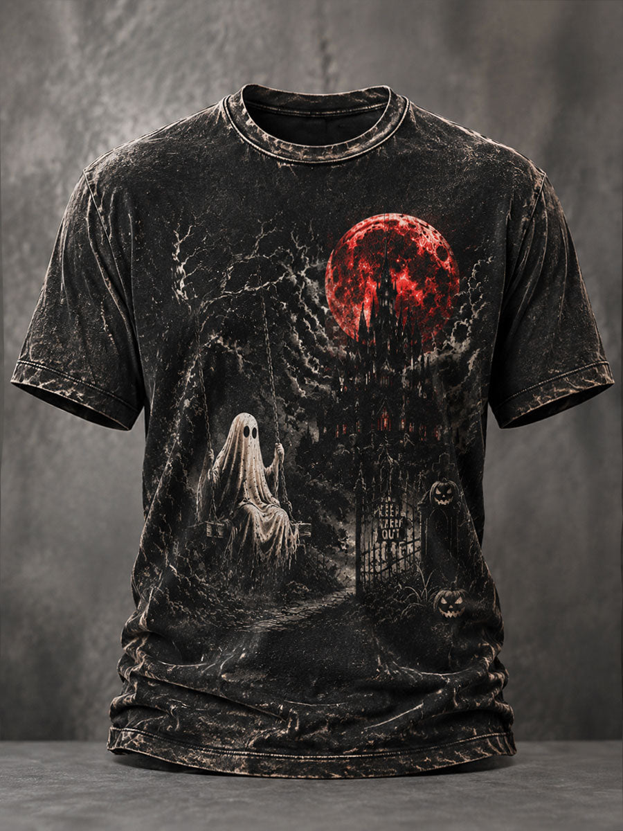 Men's Halloween Ghost Red Moon Casual T-Shirt