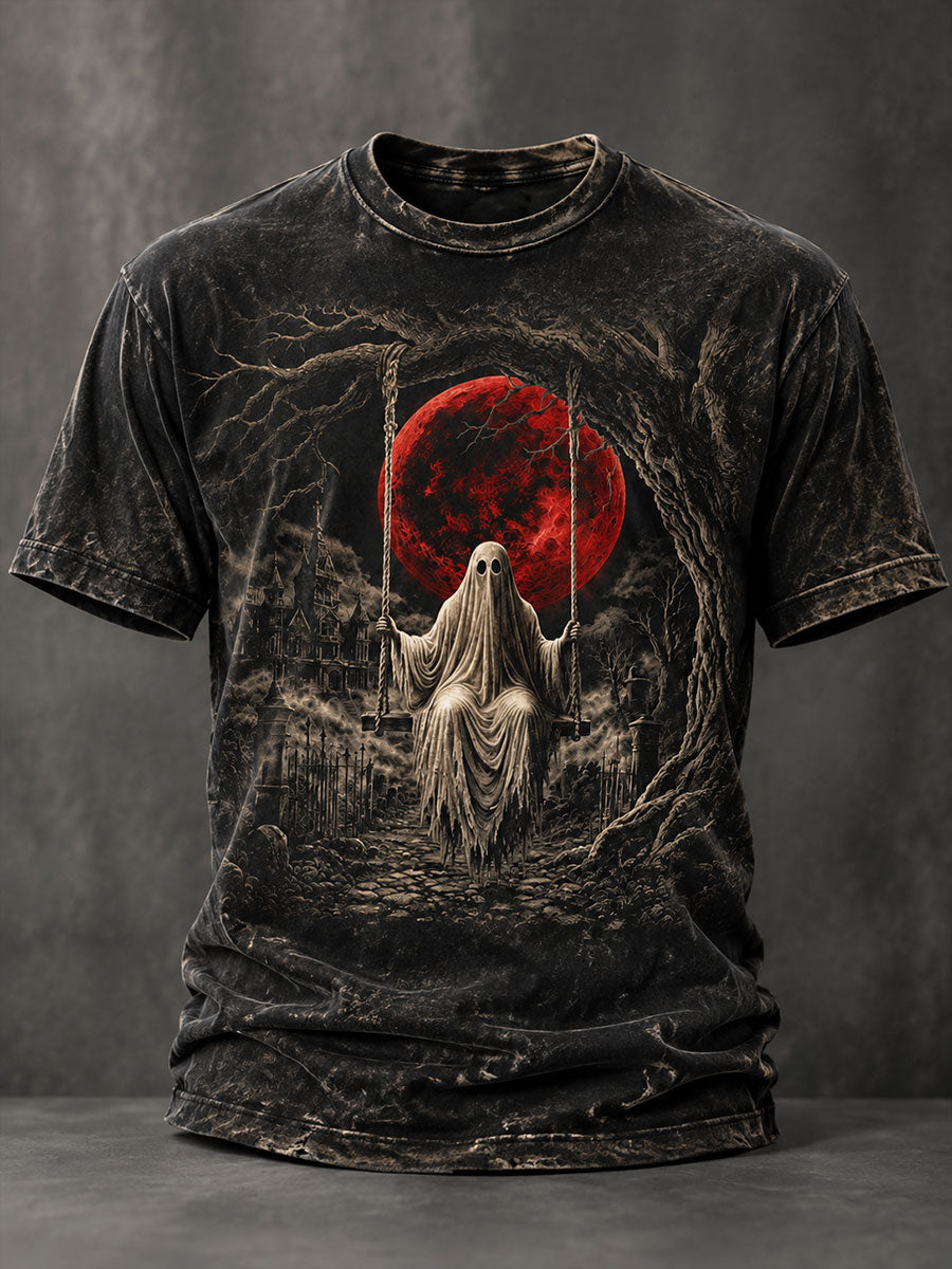 Men's Halloween Ghost Red Moon Casual T-Shirt