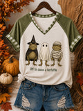 Women's Funny Halloween Print V-neck T-shirt