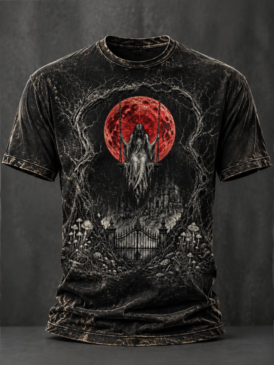 Men's Halloween Ghost Red Moon Casual T-Shirt