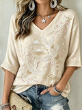 Women's Vintage Japanese Art Print Linen Short-sleeved T-shirt