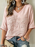 Women's Vintage Japanese Art Print Linen Short-sleeved T-shirt