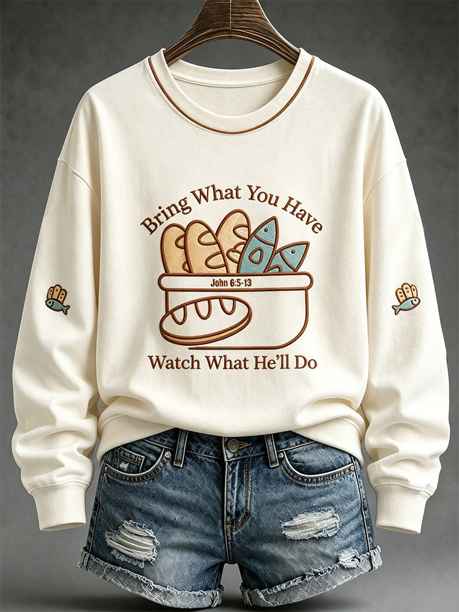 Women's Jesus 2 Fishes 5 Breads 5000 Chosen Against The Current Print Casual Sweatshirt